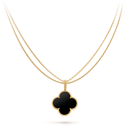 [LUXE] COLLAR DE TRÉBOL GRANDE DE ÓNIX ORO DE 25 MM