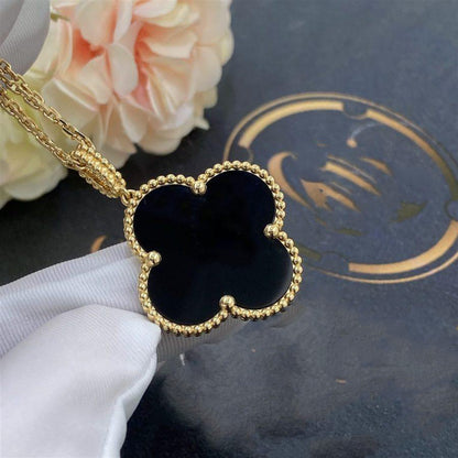 [LUXE] COLLAR DE TRÉBOL GRANDE DE ÓNIX ORO DE 25 MM
