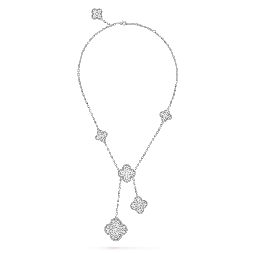 [LUXE]CLOVER 5 MOTIFS SILVER DIAMONDS NECKLACE