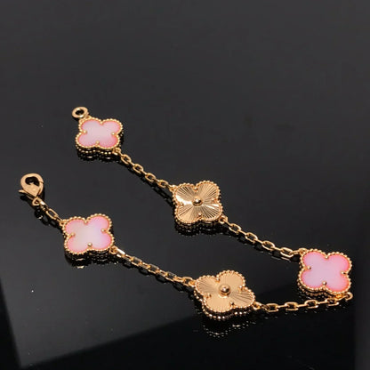 [LUXE] COLECCIÓN DE PULSERAS TRÉBOL 5 MOTIVOS PINK MOP