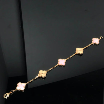 [LUXE] COLECCIÓN DE PULSERAS TRÉBOL 5 MOTIVOS PINK MOP