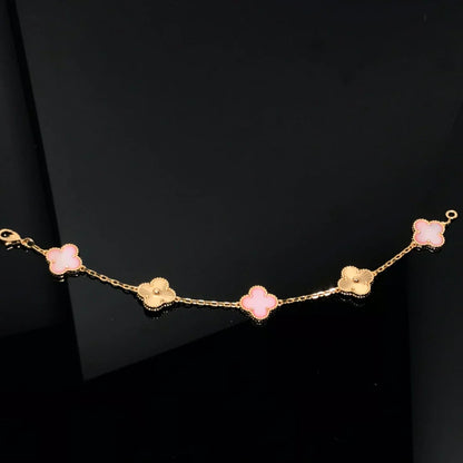 [LUXE] COLECCIÓN DE PULSERAS TRÉBOL 5 MOTIVOS PINK MOP