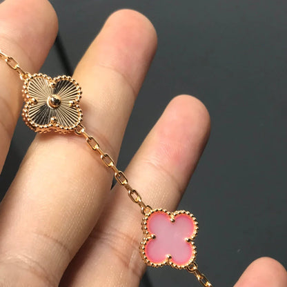 [LUXE] COLECCIÓN DE PULSERAS TRÉBOL 5 MOTIVOS PINK MOP