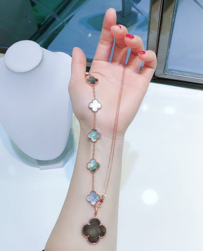 [LUXE]PULSERA COMBINADA 5 MOTIVOS Y COLLAR DARK MOP ORO ROSA