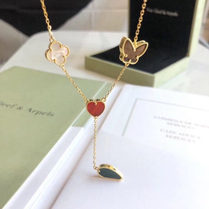 [LUXE] COLLAR DE ORO ROSA CON 4 MOTIVOS LUCKY SPRING