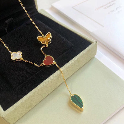 [LUXE] COLLAR DE ORO ROSA CON 4 MOTIVOS LUCKY SPRING