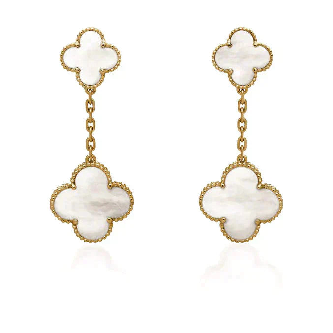 [LUXE]CLOVER 2 MOTIF WHITE MOP EARRINGS